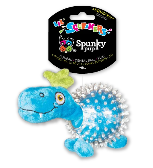 - Elderly dog ​​joint care mattressSpunky Pup Lil’ Squeakers Dino in Clear Spiky Ball