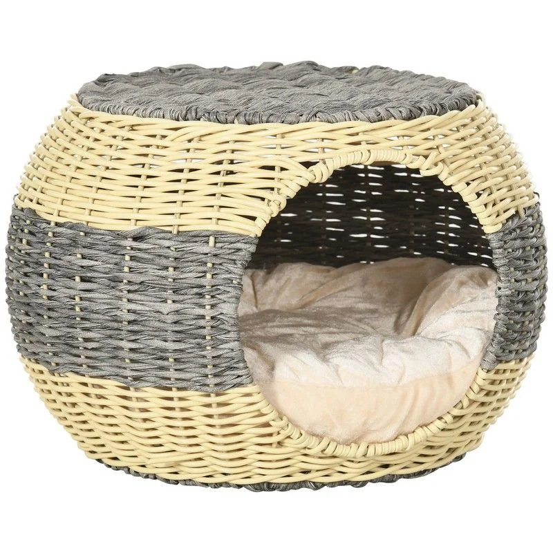  . **Pet clothes are thickened in winter**Pawhut Wicker Cat House Rattan Raised Cat Bed Cosy Kitten Cave With Soft Washable Cushion Diameter 40 X 30cm