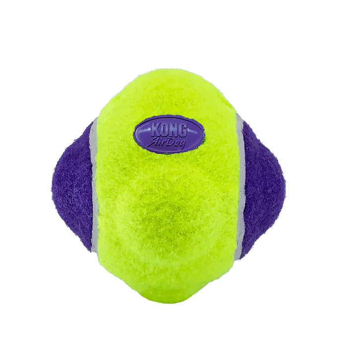 ---KONG AIRDOG SQUEAKER KNOBBY BALL DOG TOY, MEDIUM, YELLOW / PURPLE