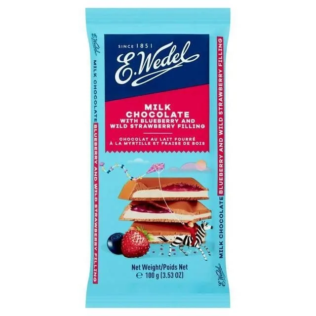 ---E. Wedel Milk Chocolate with Blueberry & Wild Strawberry Filling 100g