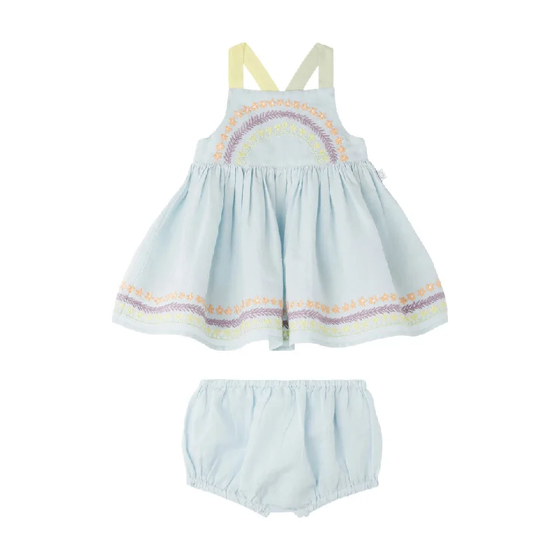  -Non-contact cat thermometerStella McCartney Light Blue Flower Line Embroidery Linen Cotton Baby Dress