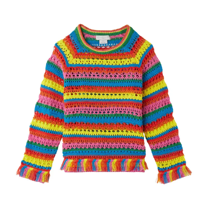 - Car dog seat beltStella McCartney Red Rainbow Striped Crochet Sweater