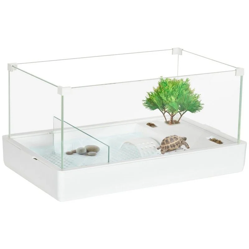  . **Pet food bowl is anti-slip design**Pawhut Turtle Tank Aquarium Glass Tank With Basking Platform Filter Layer