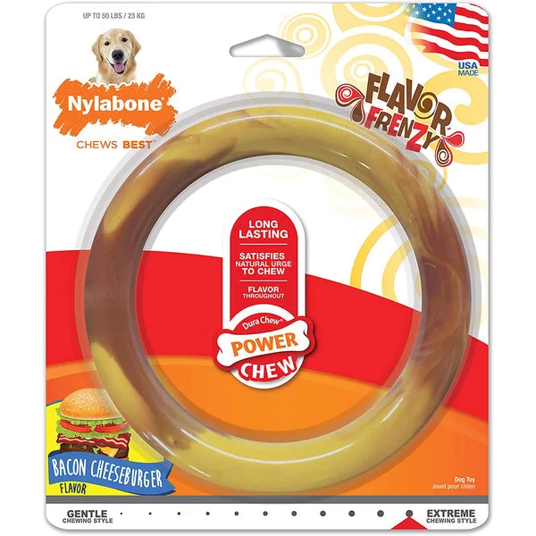 - Teething and chewing toys for puppiesNylabone Power Chew Ring Dog Toy Bacon Cheeseburger Flavor Large