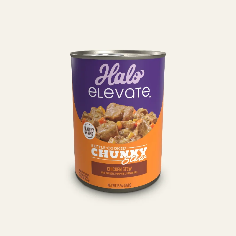 - Special food for senior dogsElevate Kettle Cooked Chunky Healthy Grains Chicken Stew w/ Carrots, Pumpkin & Brown Rice Wet Dog Food, 12.7 oz can (case of 6)