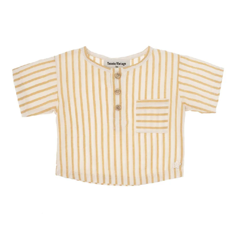 - ​​Pet toys under    yuanTocoto Vintage Yellow Short Sleeve Stripped Baby 
Shirt