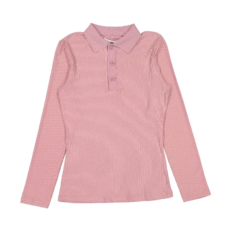 ---Ava Jeans Pink Thin Rib Knit Polo