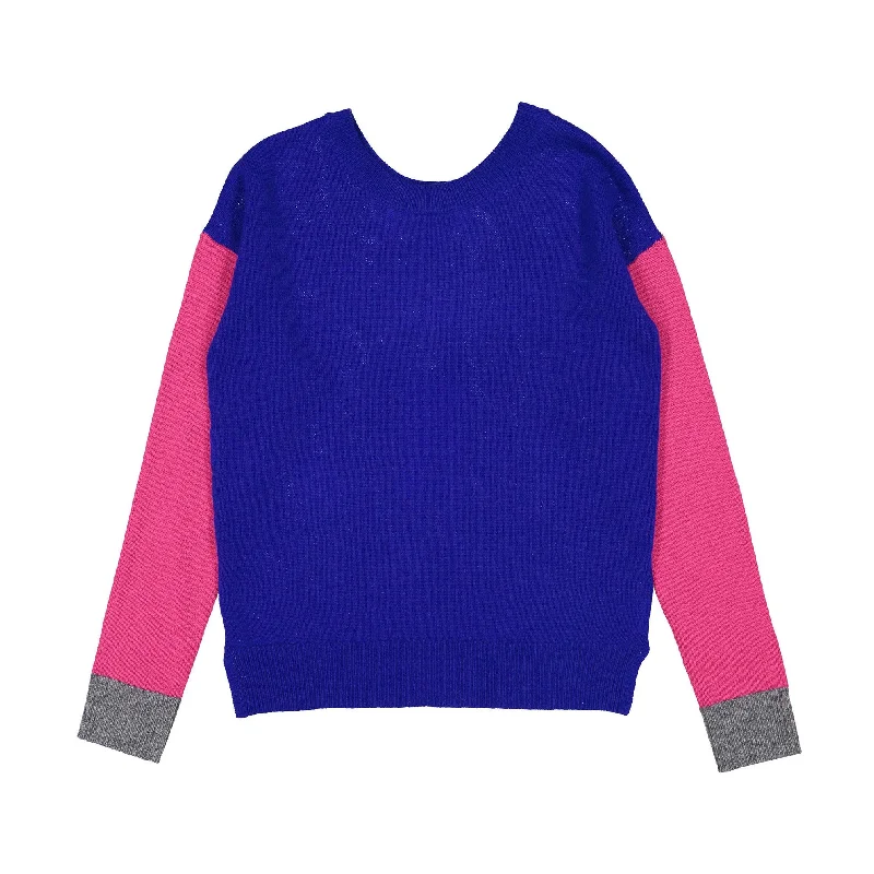 - Foldable and portable cat bagAutumn Cashmere Blue Streak/Flamingo Reversible Colorblock Crew Sweater