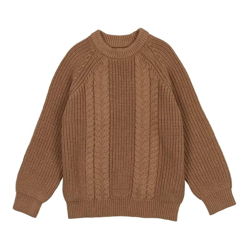 ---Coco Blanc Camel Boys Cable Knit Sweater