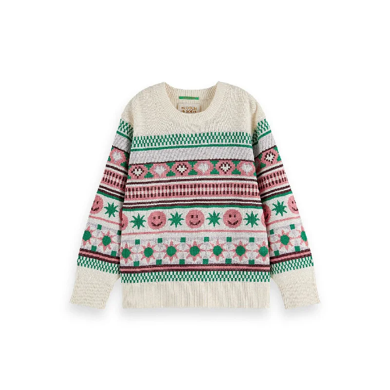 ---Scotch Shrunk Off White Intarsia Crewneck Pullover