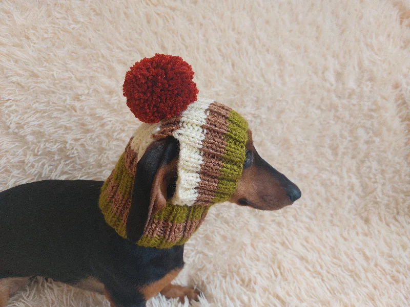 Classification by material or design:Rainbow striped snood hat for dogs, rainbow hat for dachshunds with open ears