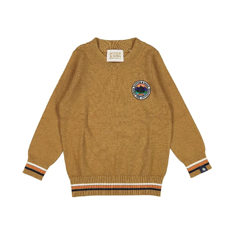 - Rabbit grass rack to prevent waste food boxScotch Shrunk Teak Brown Block Stripe Crewneck Sweater