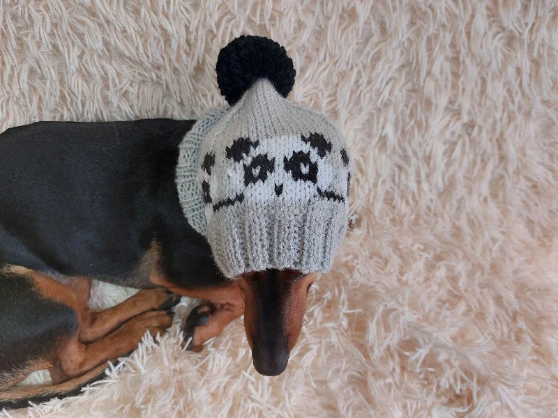 Pet lace clothesHandmade knitted panda hat for dachshund dog