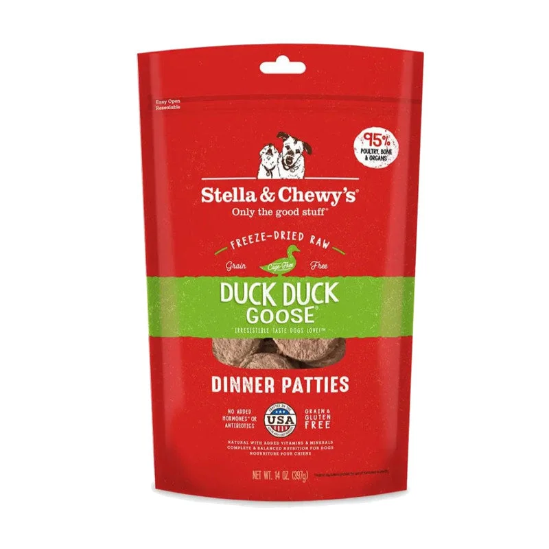 - Organic cotton dog bibsStella & Chewy's Duck Duck Goose Freeze Dried Raw Dinner Patties